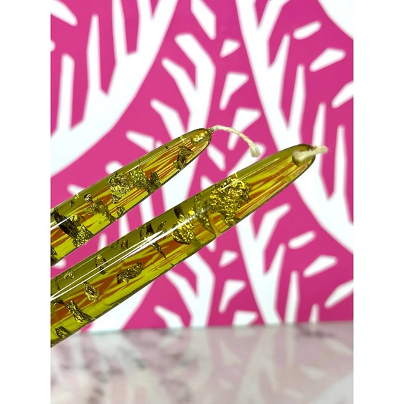 Vintage Green Lucite Candle Sticks w/ Gold Flecks - Picture 2 of 7